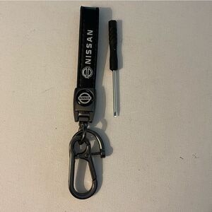 Nissan Logo Key Fob Keychain in Black Leather NWT